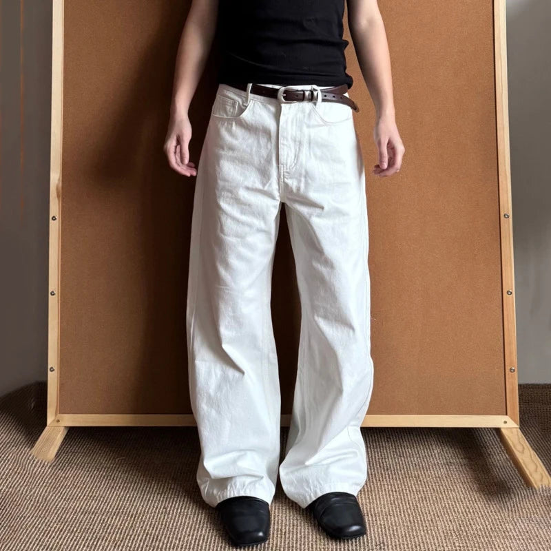 White Solid Color Straight Jeans