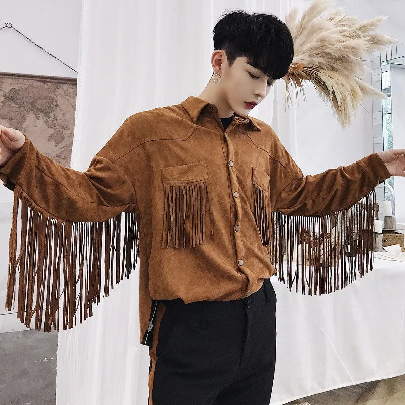 Fringed Long Sleeve Single Breasted Shirt