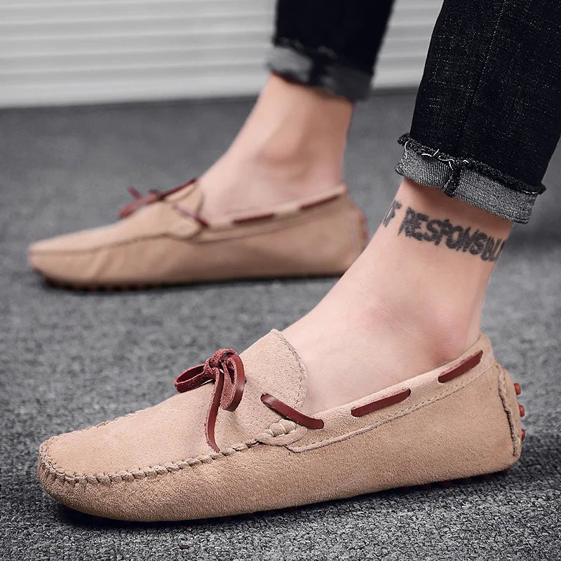 Leather Lace Detailing Suede Loafers