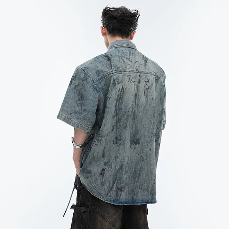 Brushed Worn-Out Short-Sleeved Denim Jacket