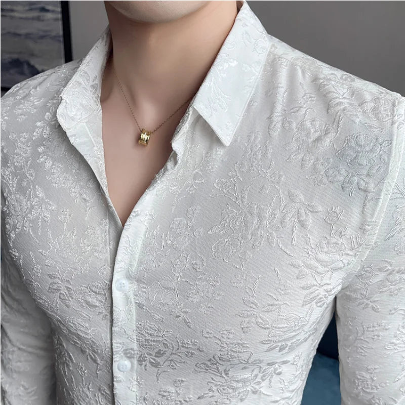 Floral Jacquard Slim Fit Fashion Shirt