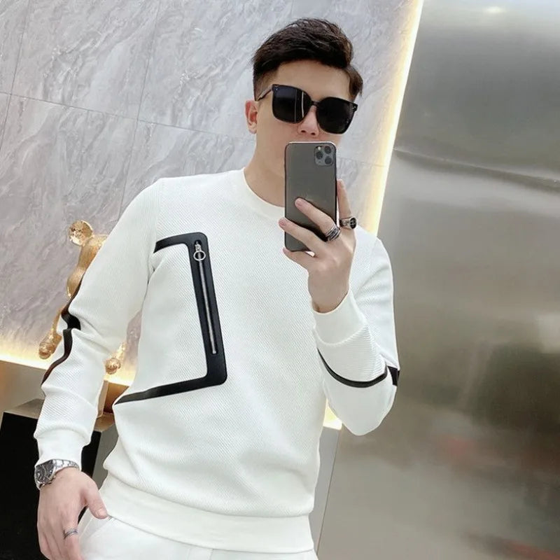 White Color Zipper Decoration Sweater