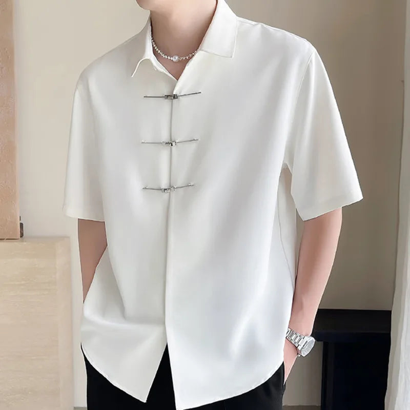 Ice Silk Chinese Style Mid-Sleeved Shirt