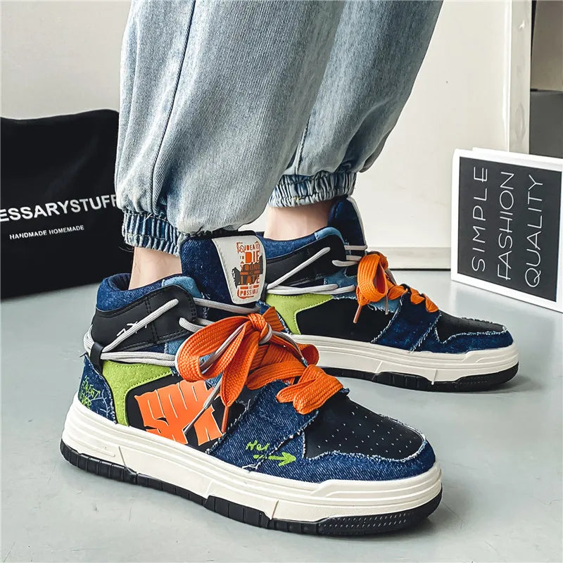 High Top Platform Patchwork Sneakers