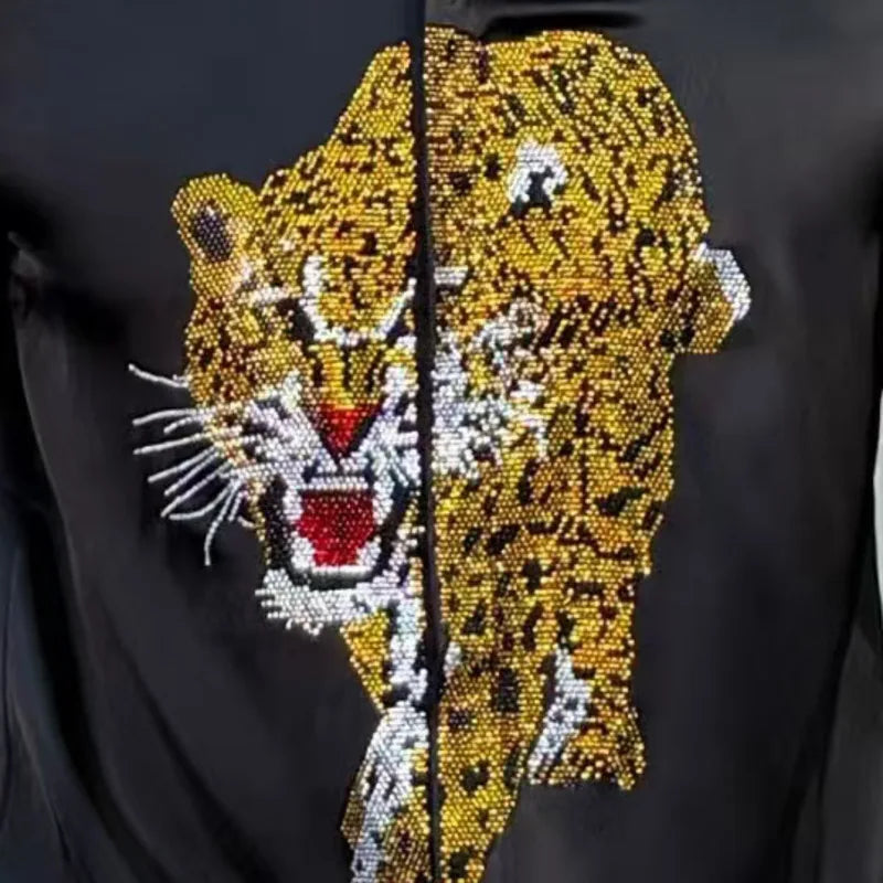 Tiger Rhinestones Polyester Long Sleeve Shirt