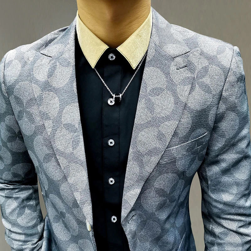 Grey Geometric Printed Blazer