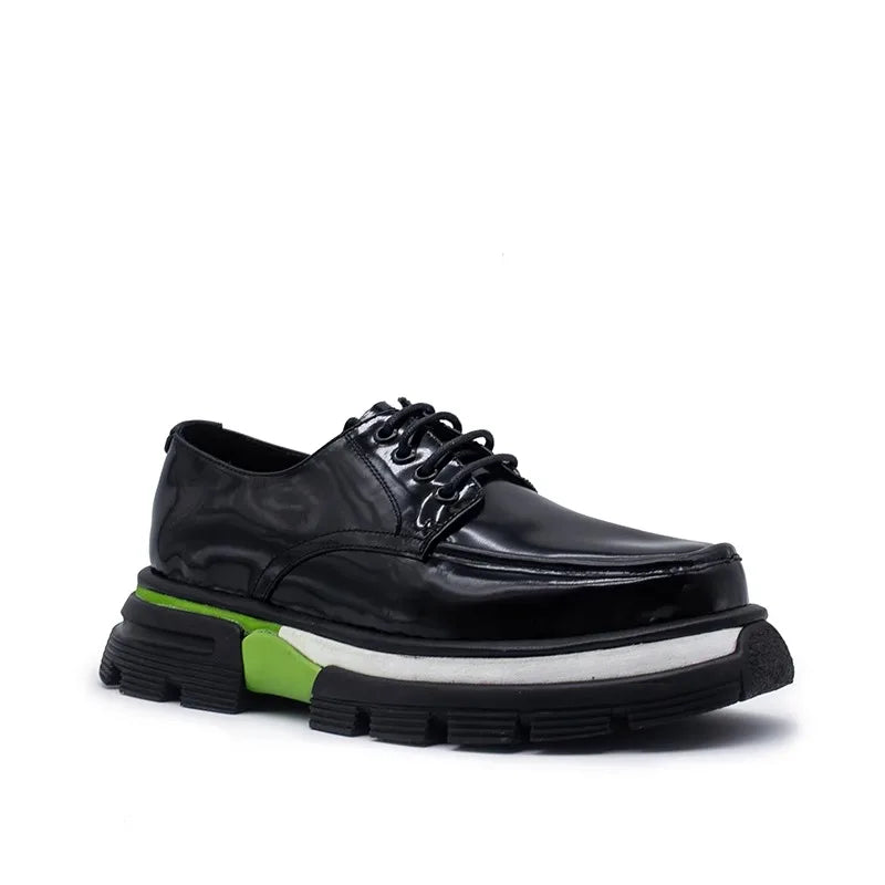 Black Green Thick Sole Leather Sneakers