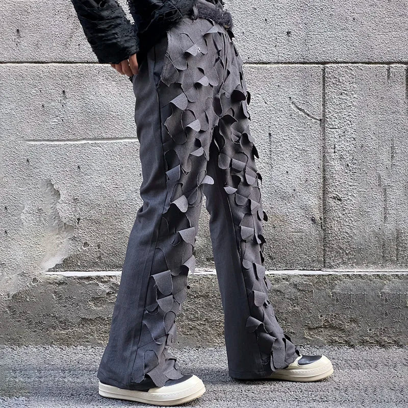 Black Color Patchwork Ruffles Pants