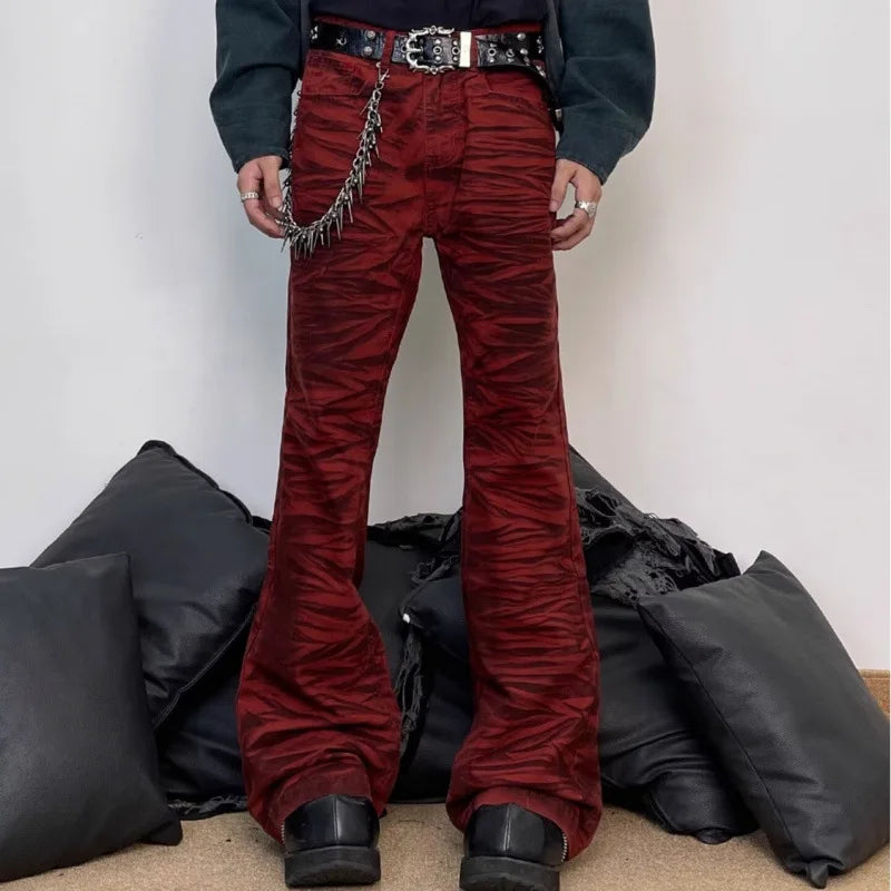 High Waist Red Print Straight Jeans