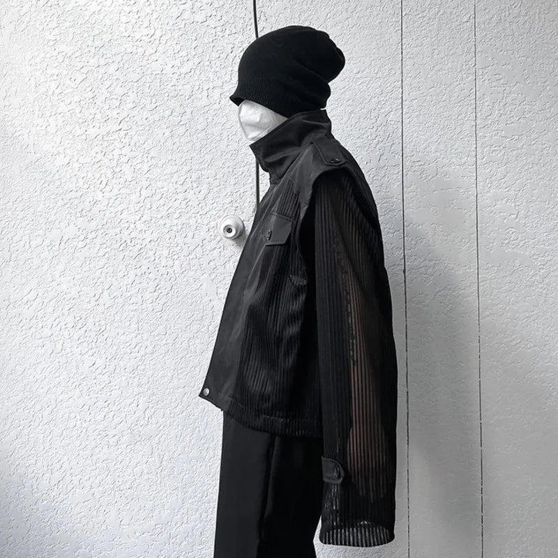 Mesh Splicing Stand Collar Jacket