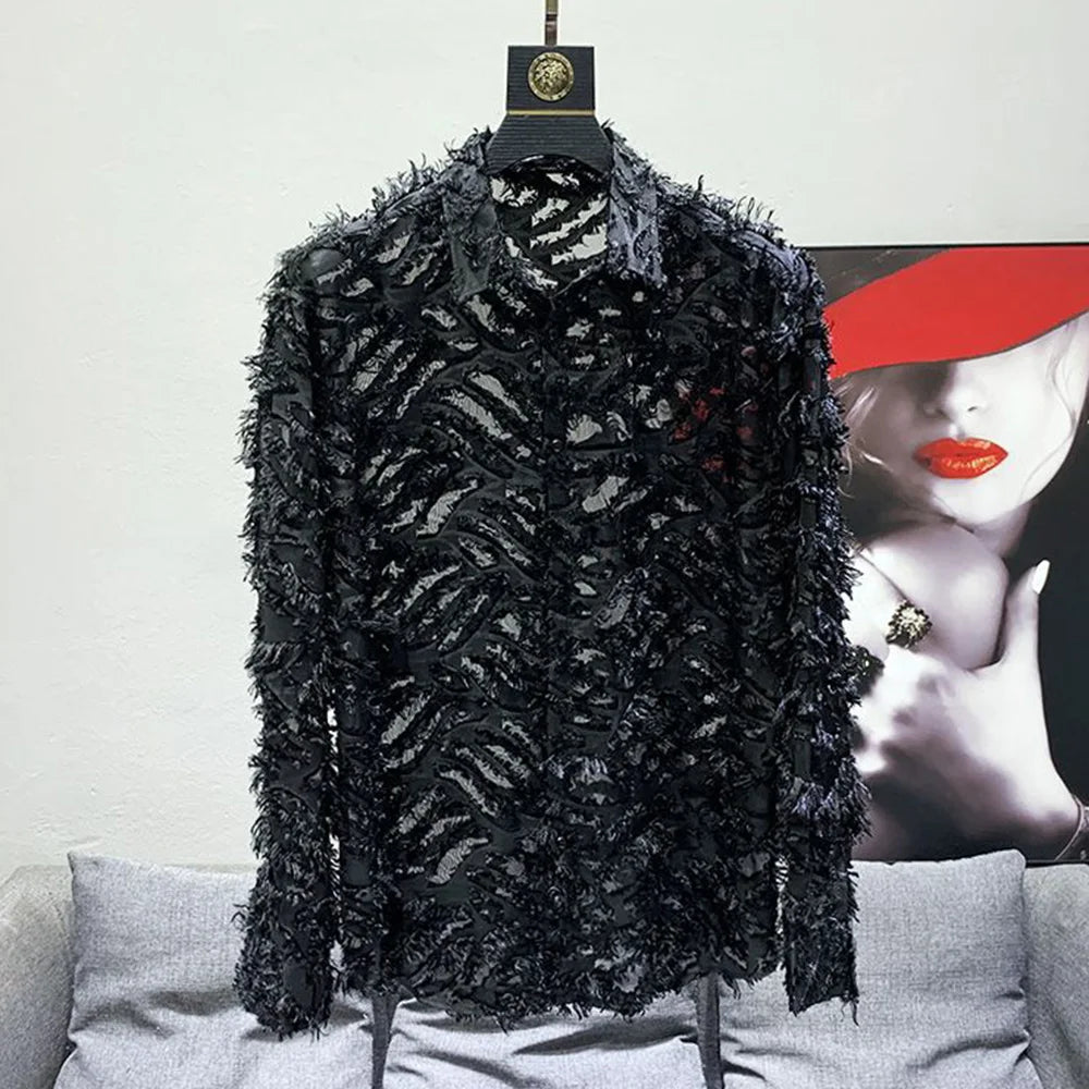 Solid Y2k Hollow Feather Tassel Shirt