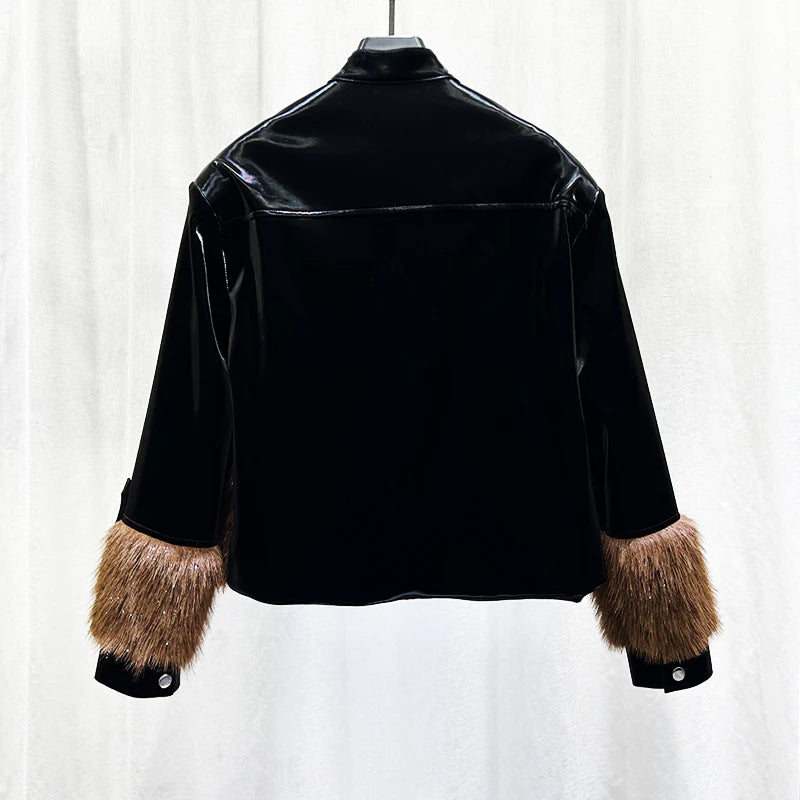 Faux Mink Plush Splicing Fashion Jacket