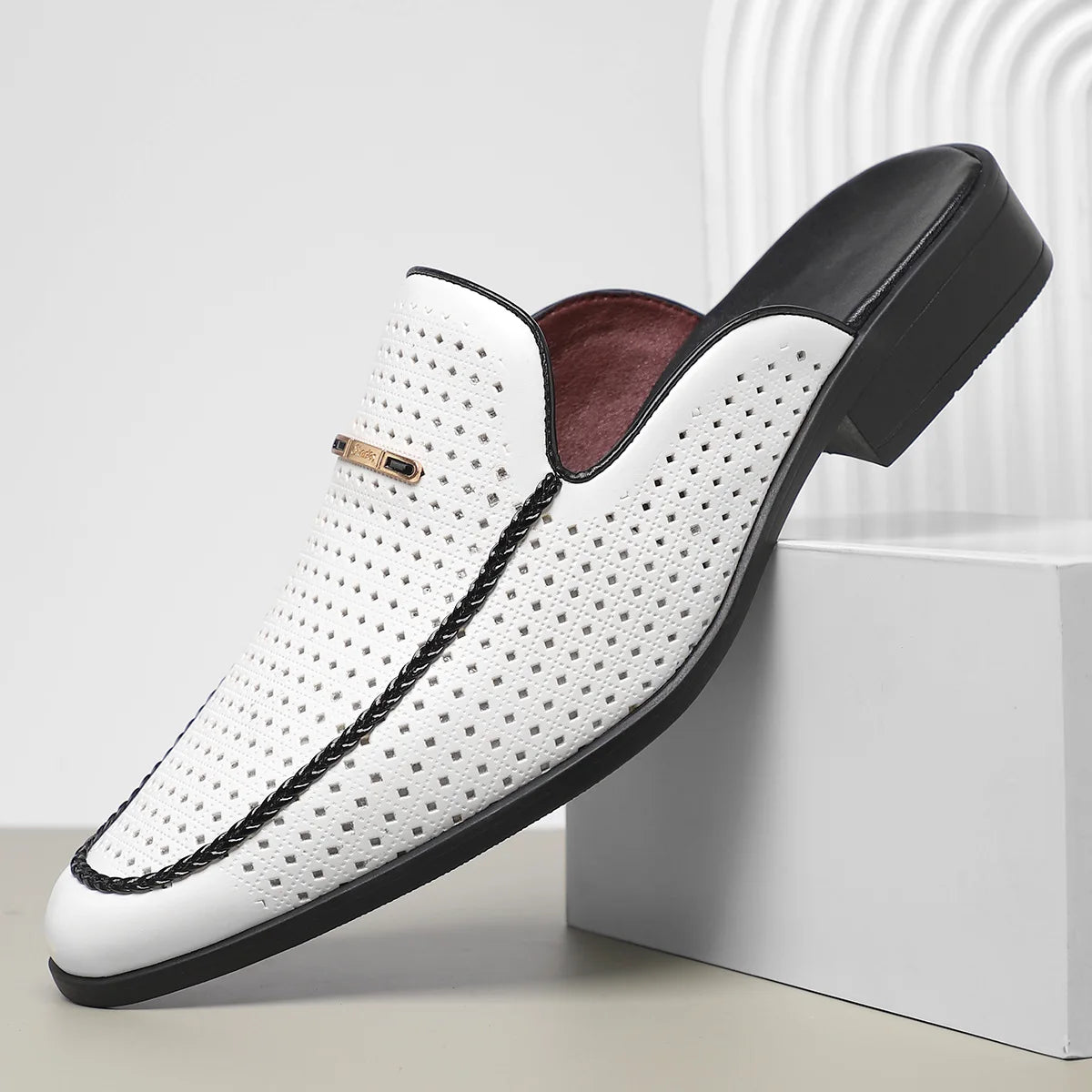 Breathable Perforated Leather Mules Shoes