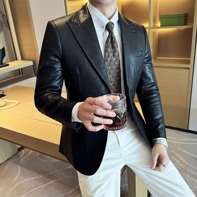 Waffle Leather Single-Breasted Blazer