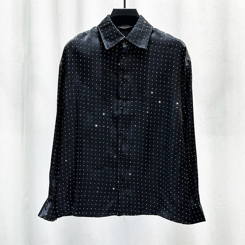 Starry Black Loose Long Sleeve Shirt