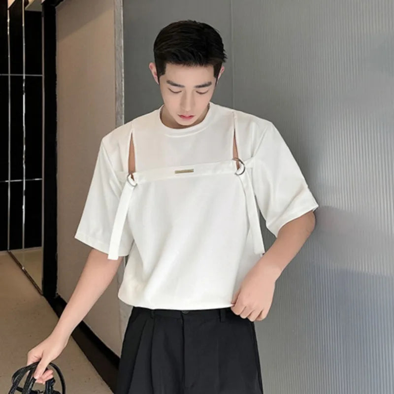 Round Neck Hollow-Out Buckle T-Shirt