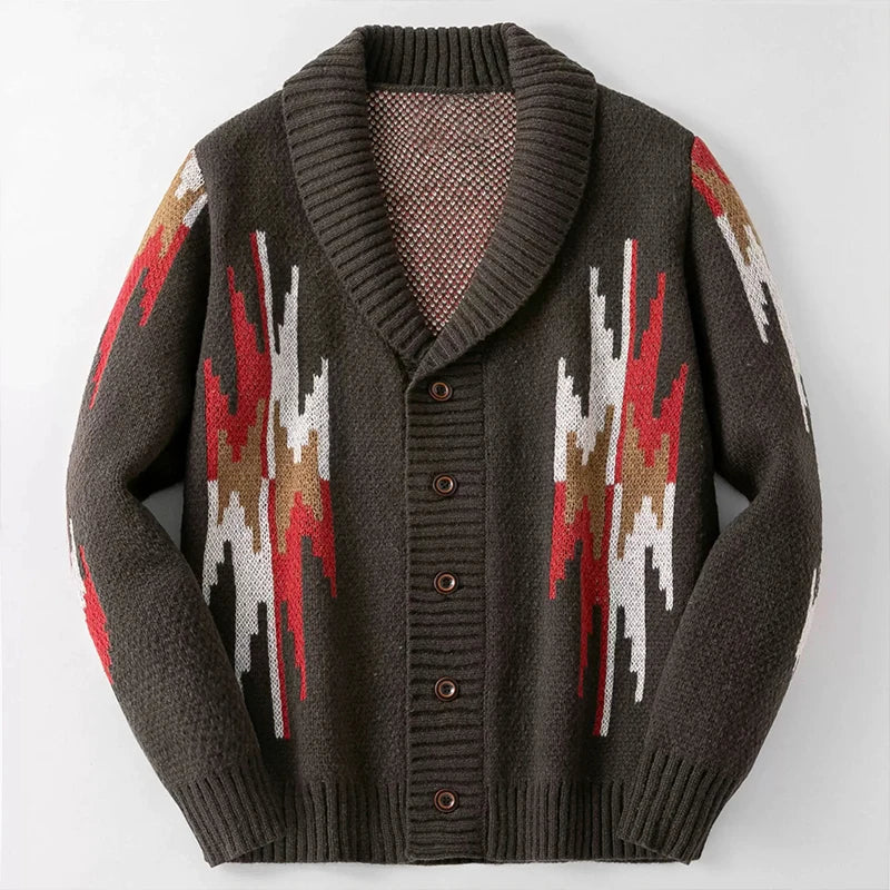 Coffee Color Geometric Printed Cardigan