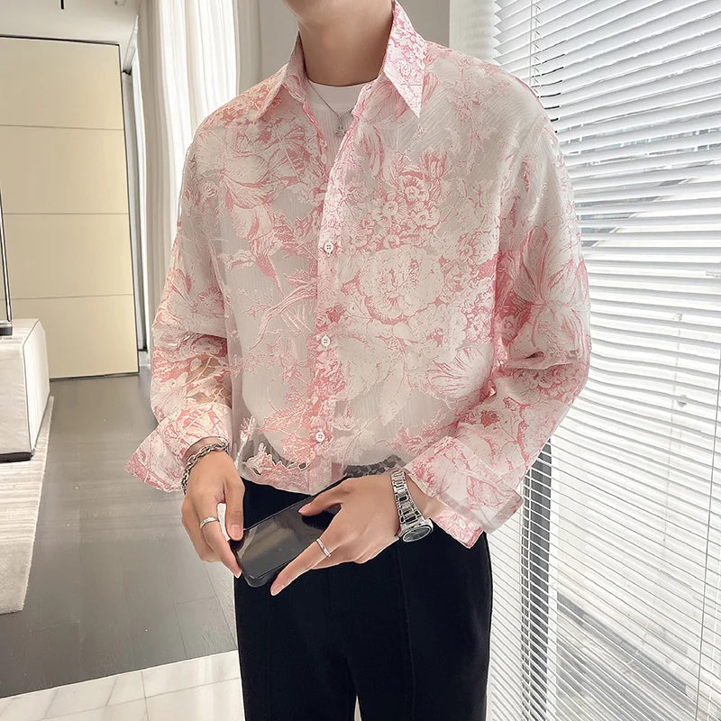 Flowers See-Through Long Sleeve Shirt