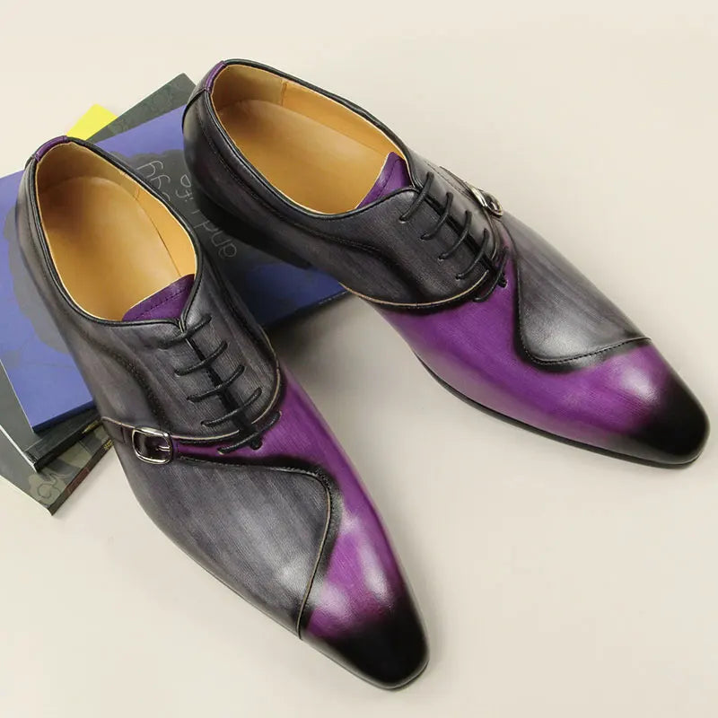 Patchwork Color Genuine Leather Oxfords Shoes