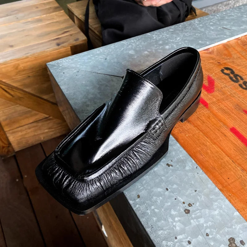 Black Soft Cowhide Square Toe Loafers