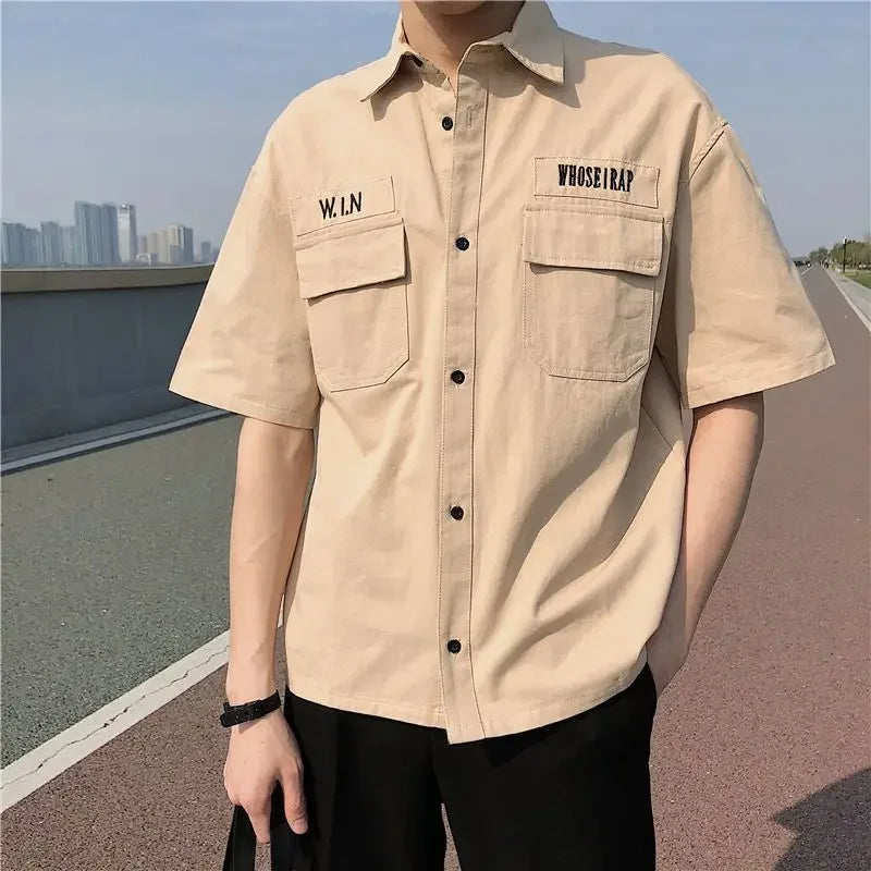 Solid Pocket Letter Short Sleeve Shirt