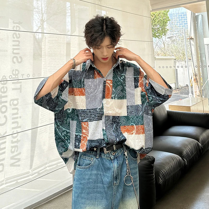 Plaid Patchwork Contrast Loose Shirt