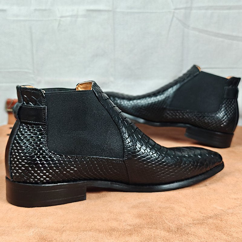 Classic Snakeprint Slip-On Leather Boots