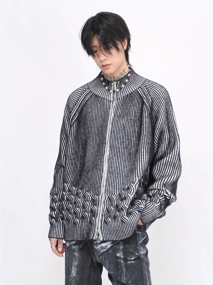 Vertical Stripes Knitted Design Cardigan