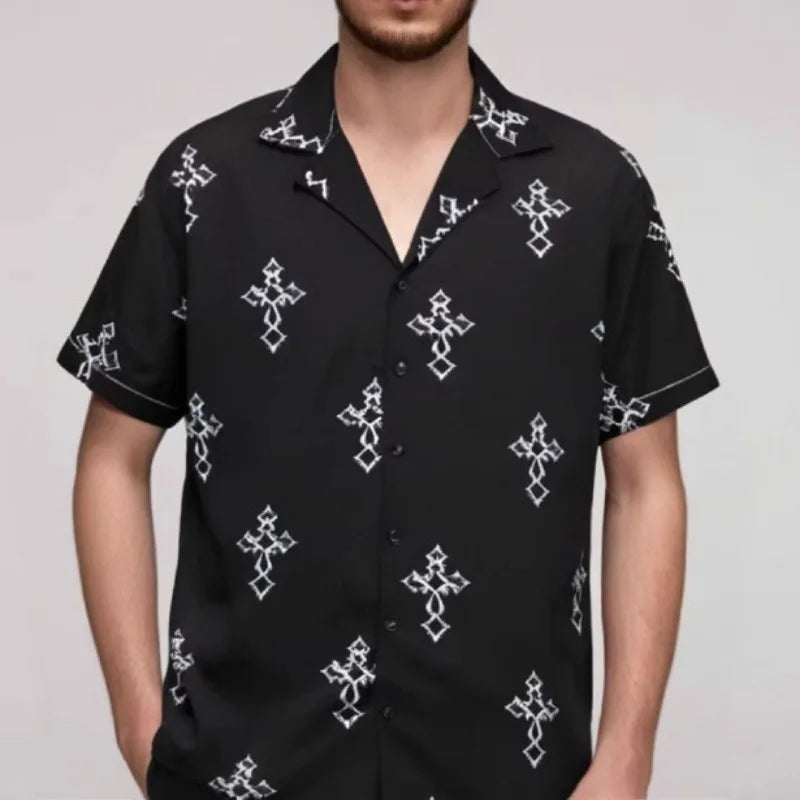 Black Cross Printed Pattern Shirt