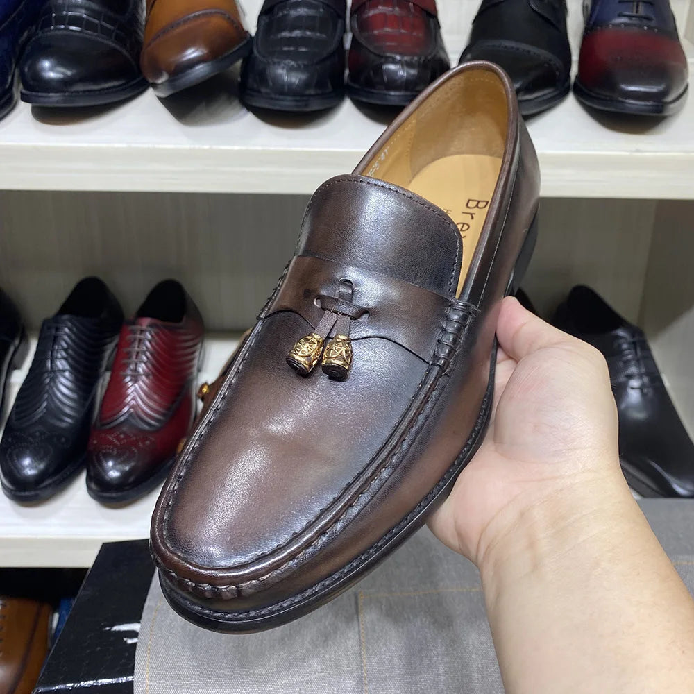 Genuine Leather Tassel Penny Loafers