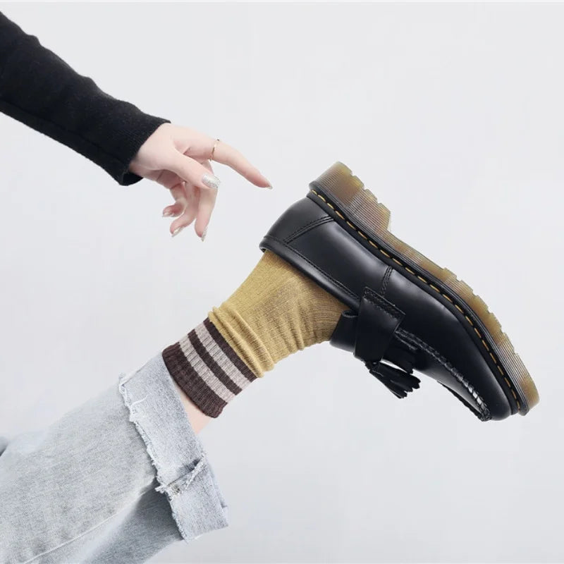 Black Leather Tassels Slip-On Loafers