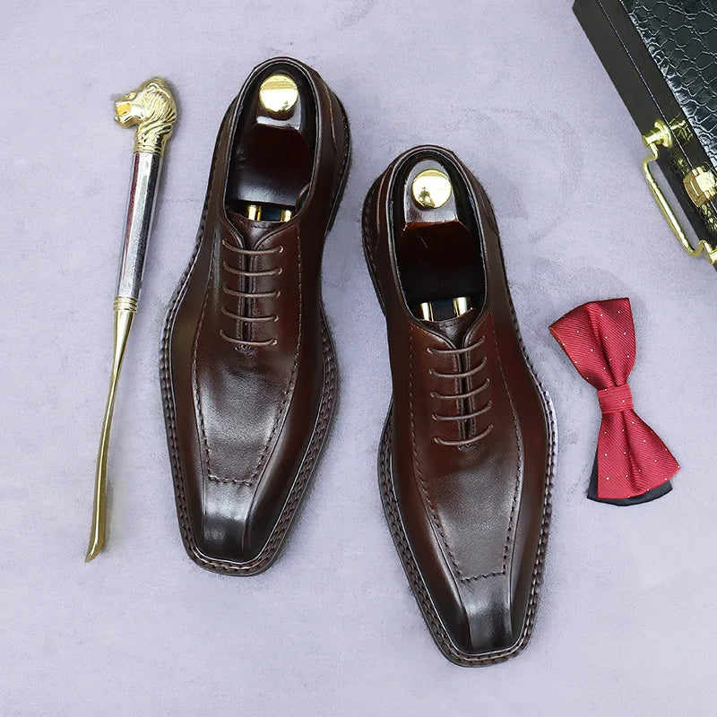 Square Toe Wide Leather Oxfords Shoes