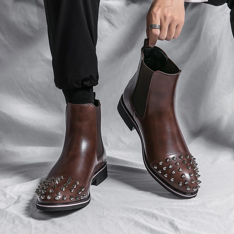 Rivets Decoration Leather Chelsea Boots