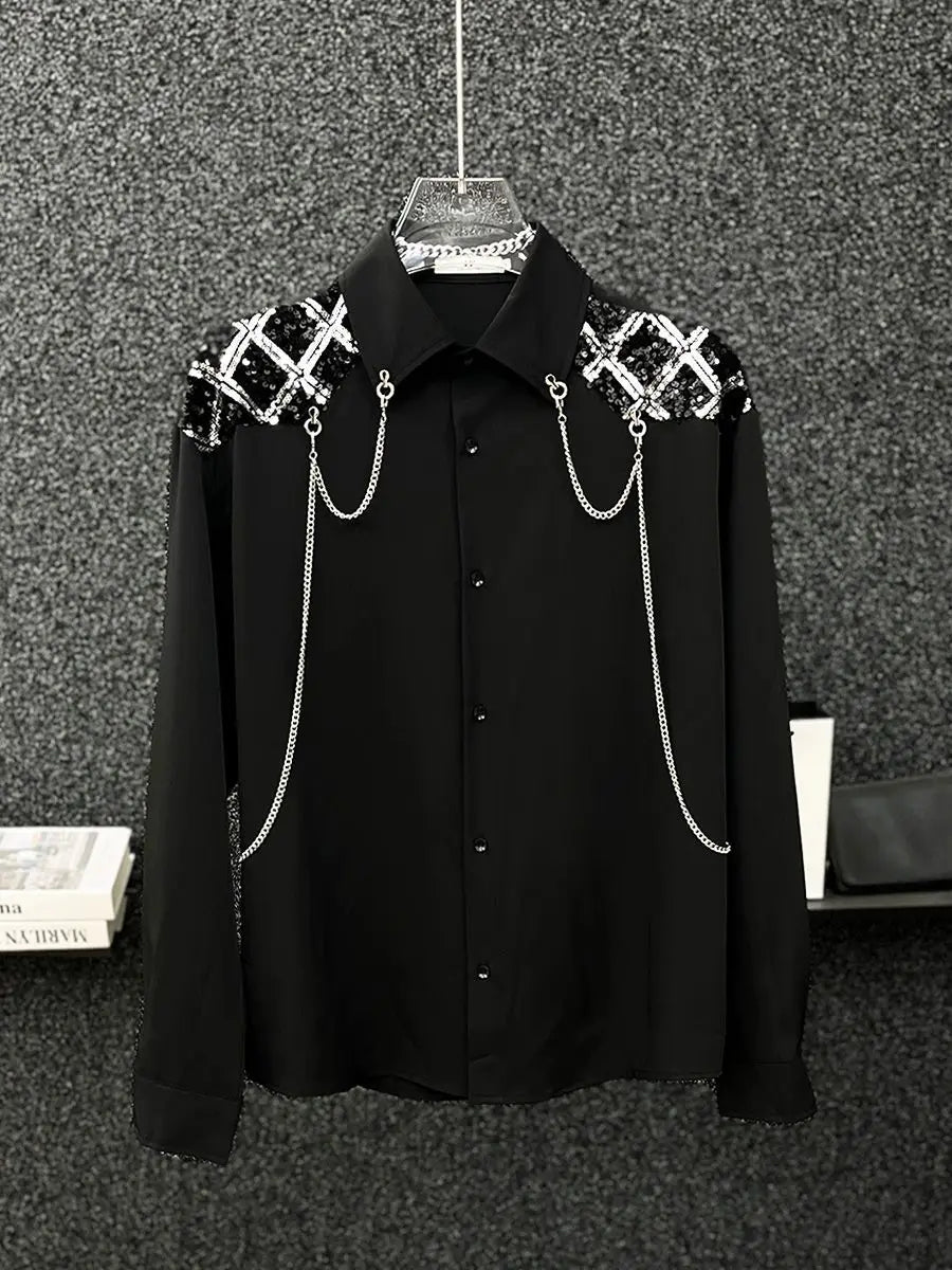 Pathcwork Chain Stitching Shoulder Shirt