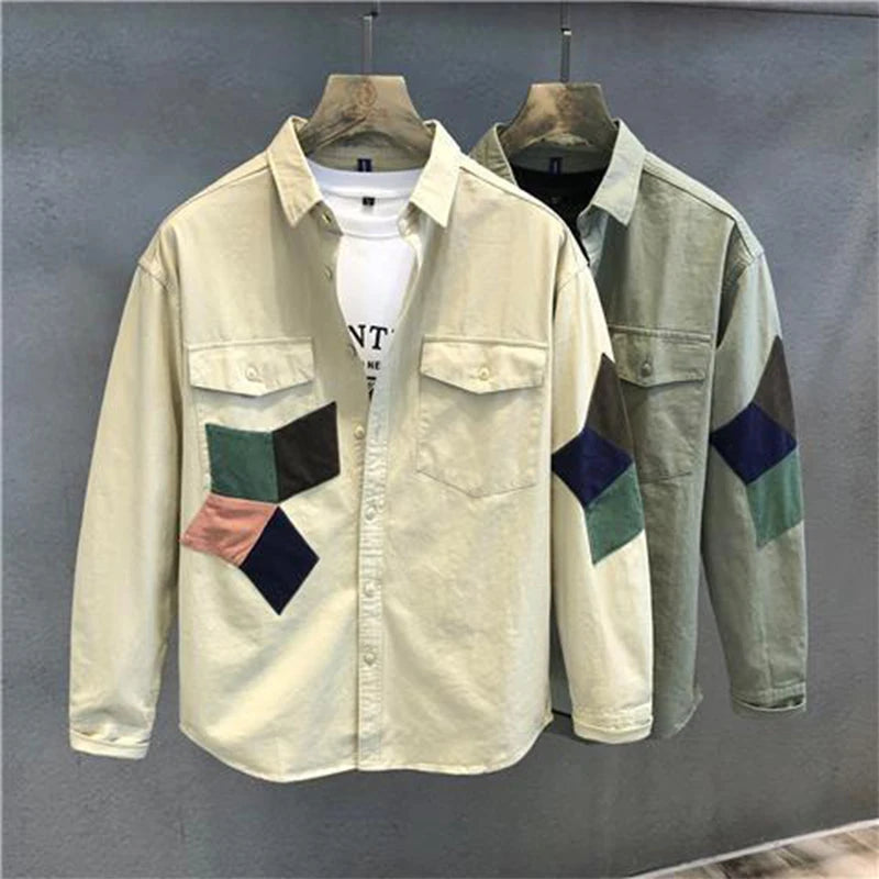 Solid Casual Long Sleeve Patchwork Shirt