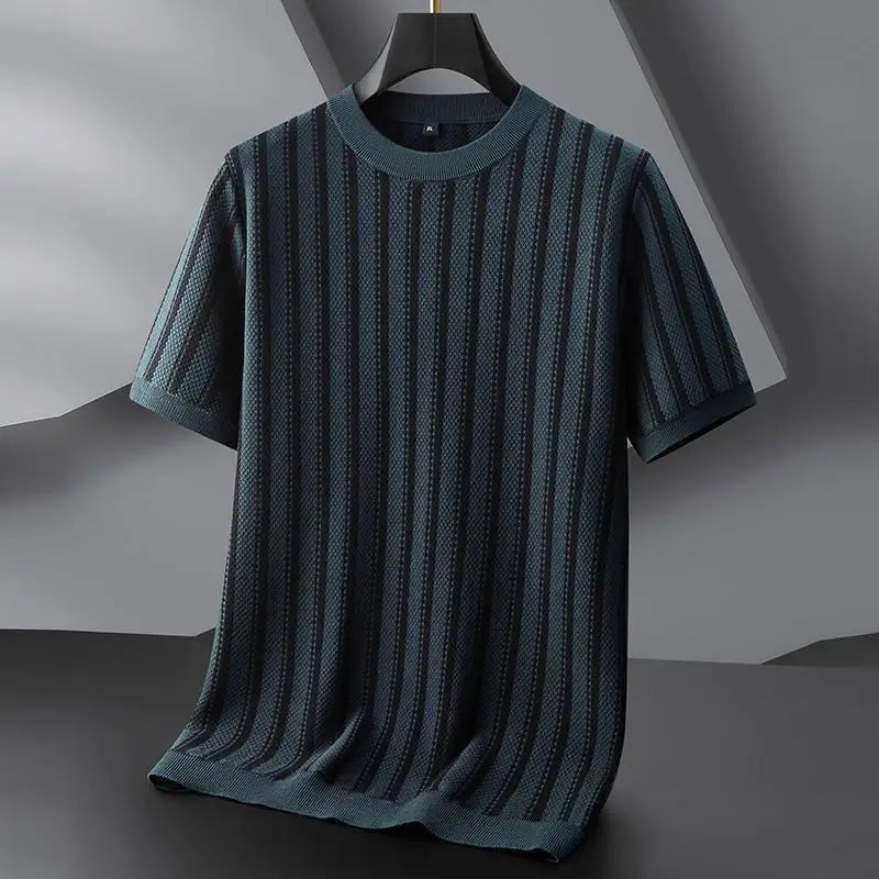 Round Neck Striped Knitted T-Shirt