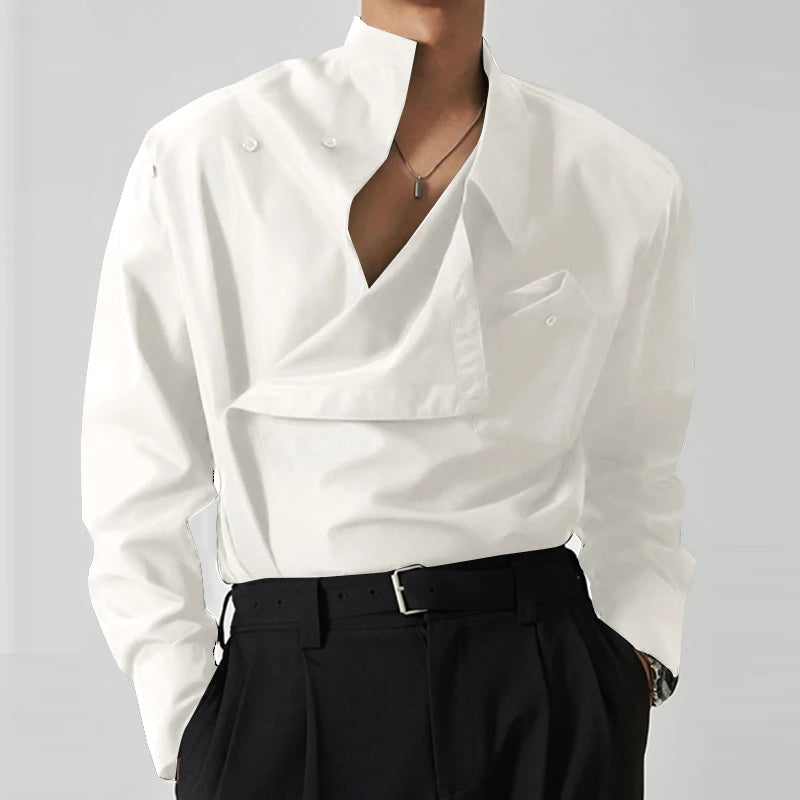 Solid Irregular Stand Collar Shirt