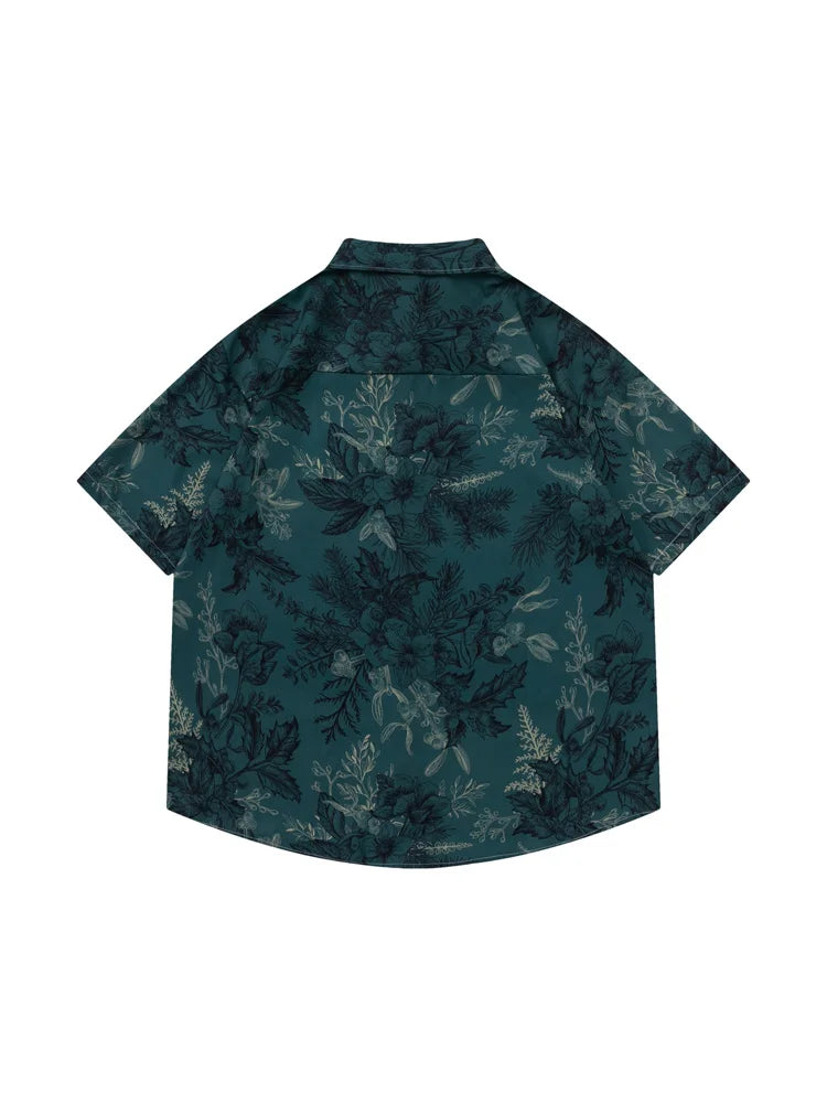 Green Retro Floral Printed Shirt