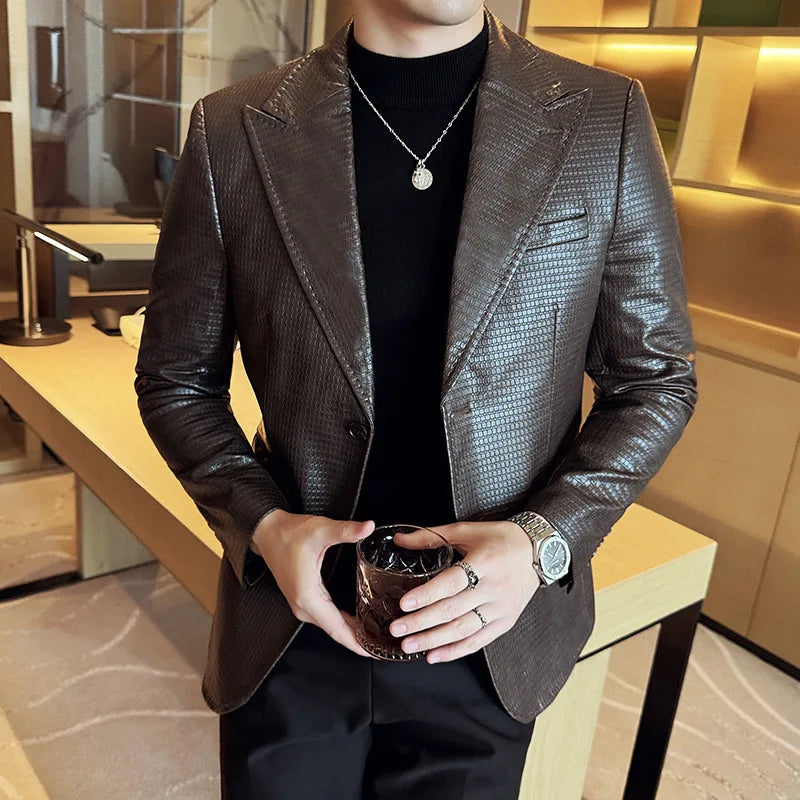 Waffle Leather Single-Breasted Blazer