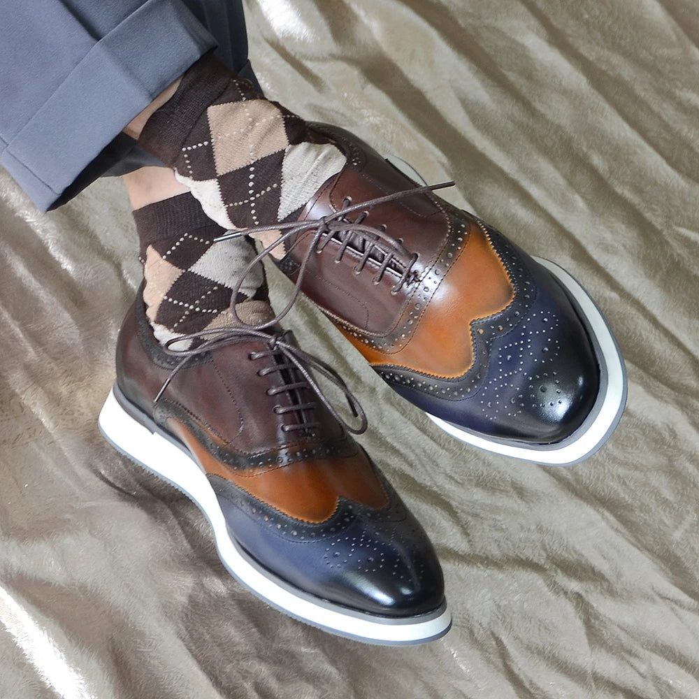 Fashion Color Block Men's Leather Shoes