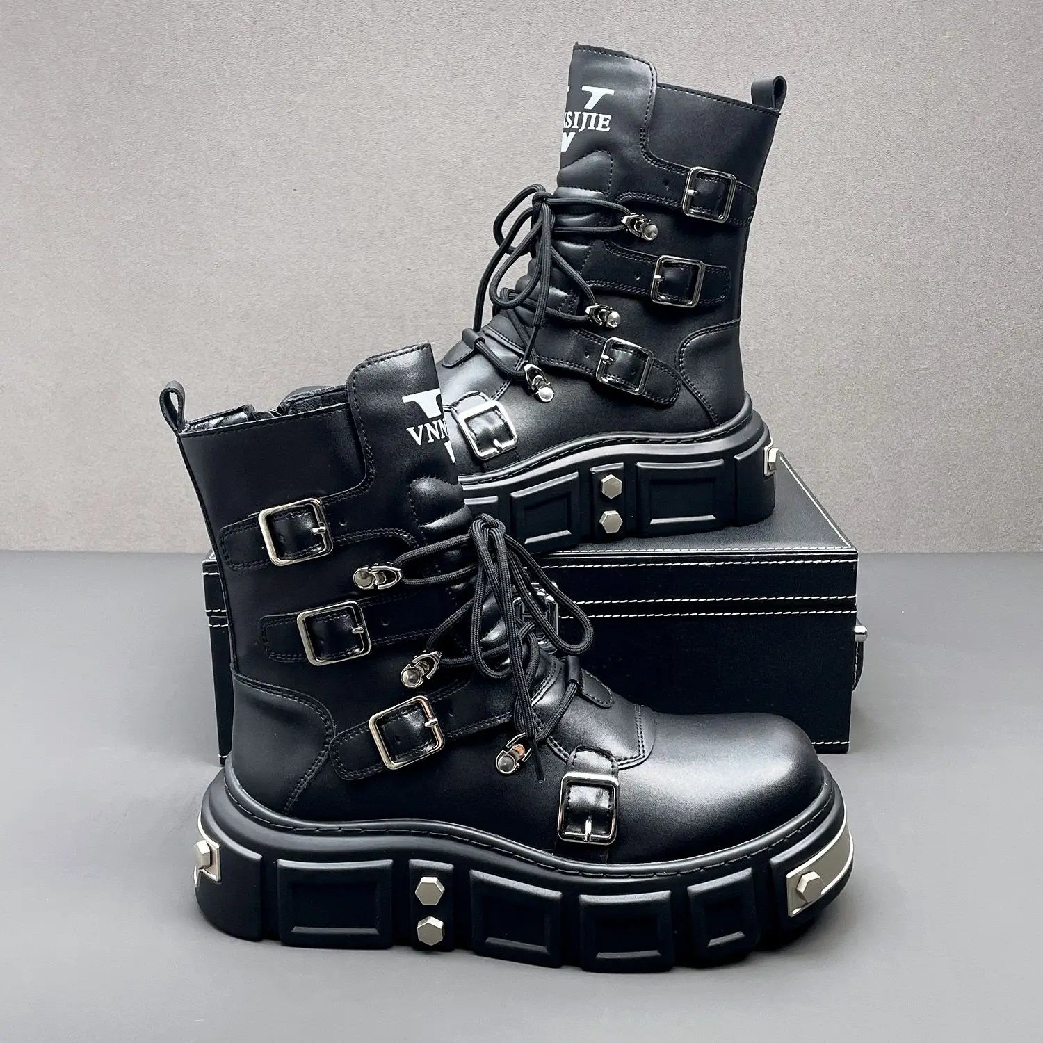 Split Leather Punk-Style Motorcycle Boots