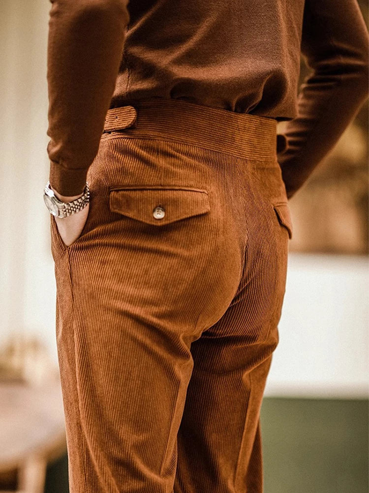 Solid Vintage Belt Corduroy Trousers