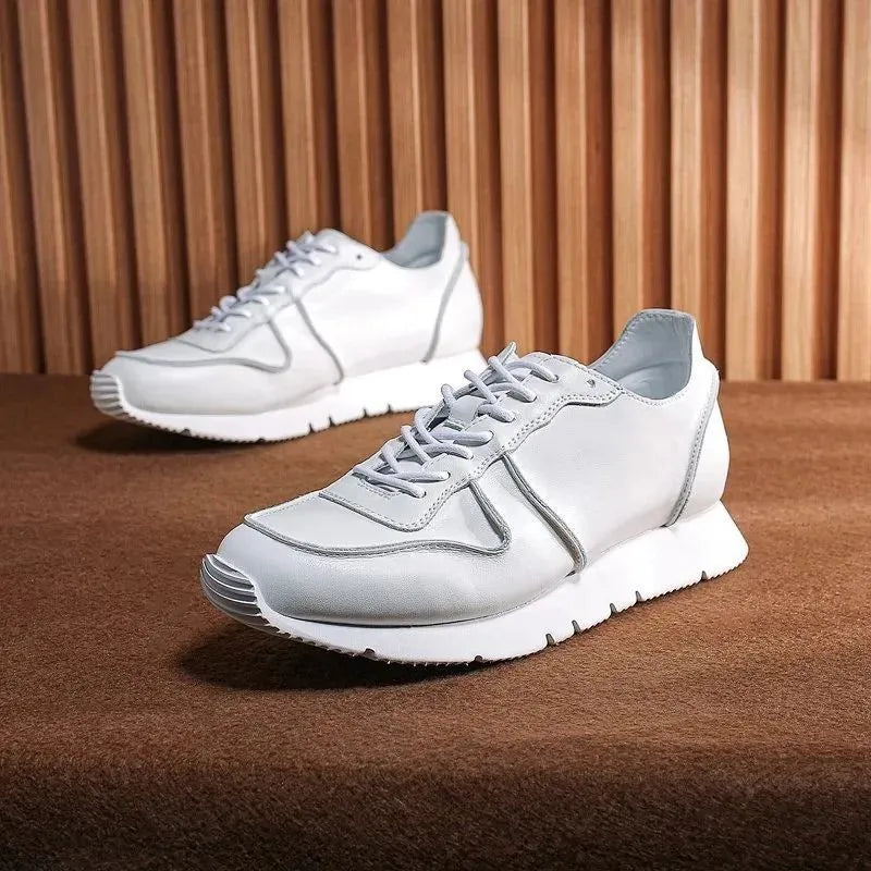 White Genuine Leather Lace-Up Sneakers