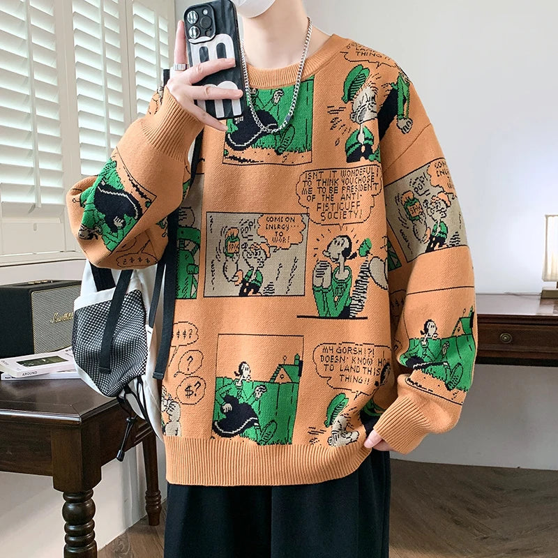 Cartoon Print Pattern Wool Sweater