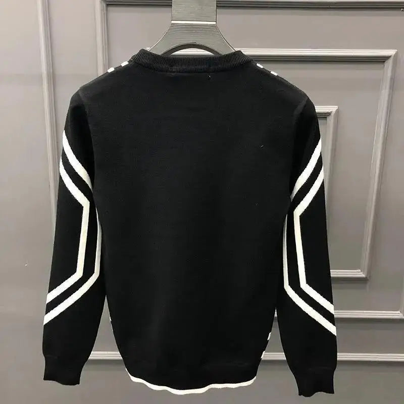 Letter Color-Blocking Round Neck Sweater