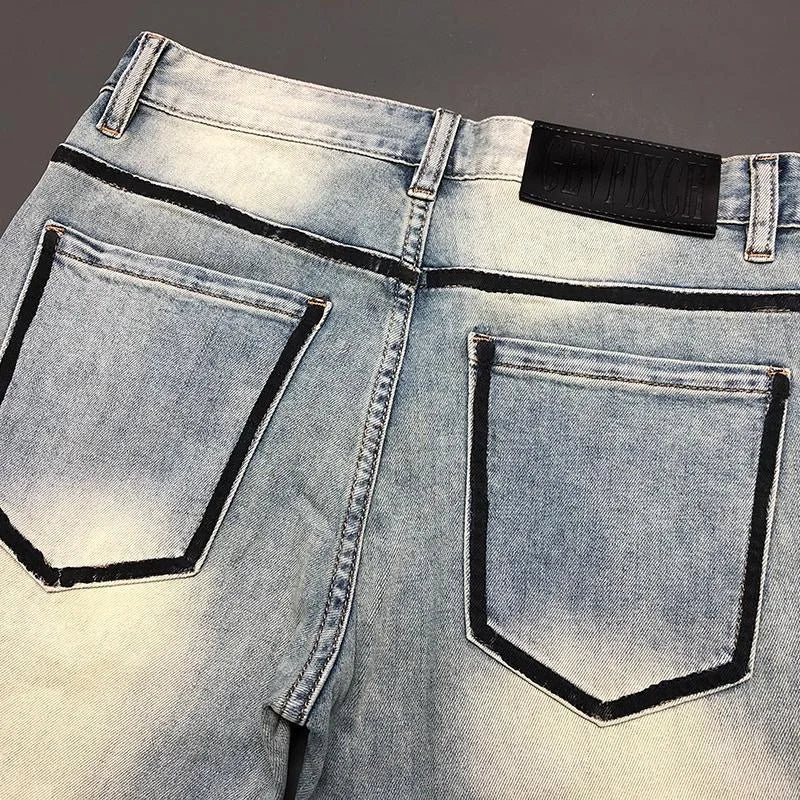 Casual Light Blue Side Line Straight Jeans