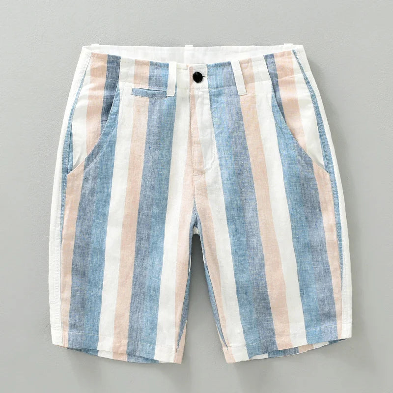 Streetwear Contrast Striped Linen Shorts