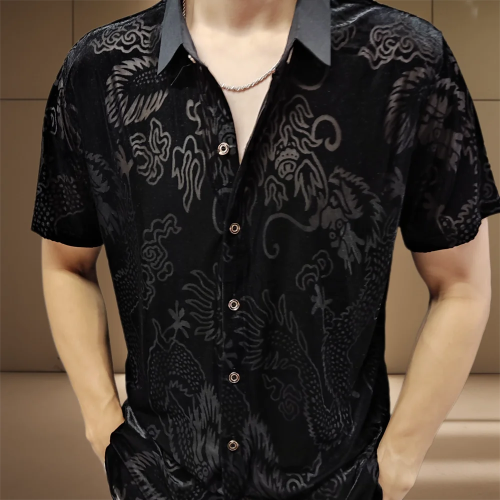 Black Printed Pattern Velvet Shirt