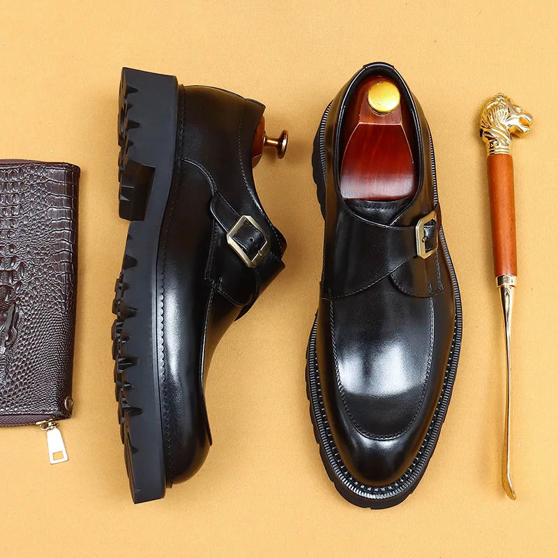 Strap Basic Buckle Wingtip Monk Shoes