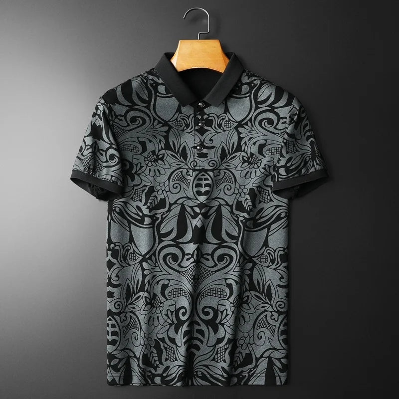 Geometric Pattern Polyester Polo Shirt